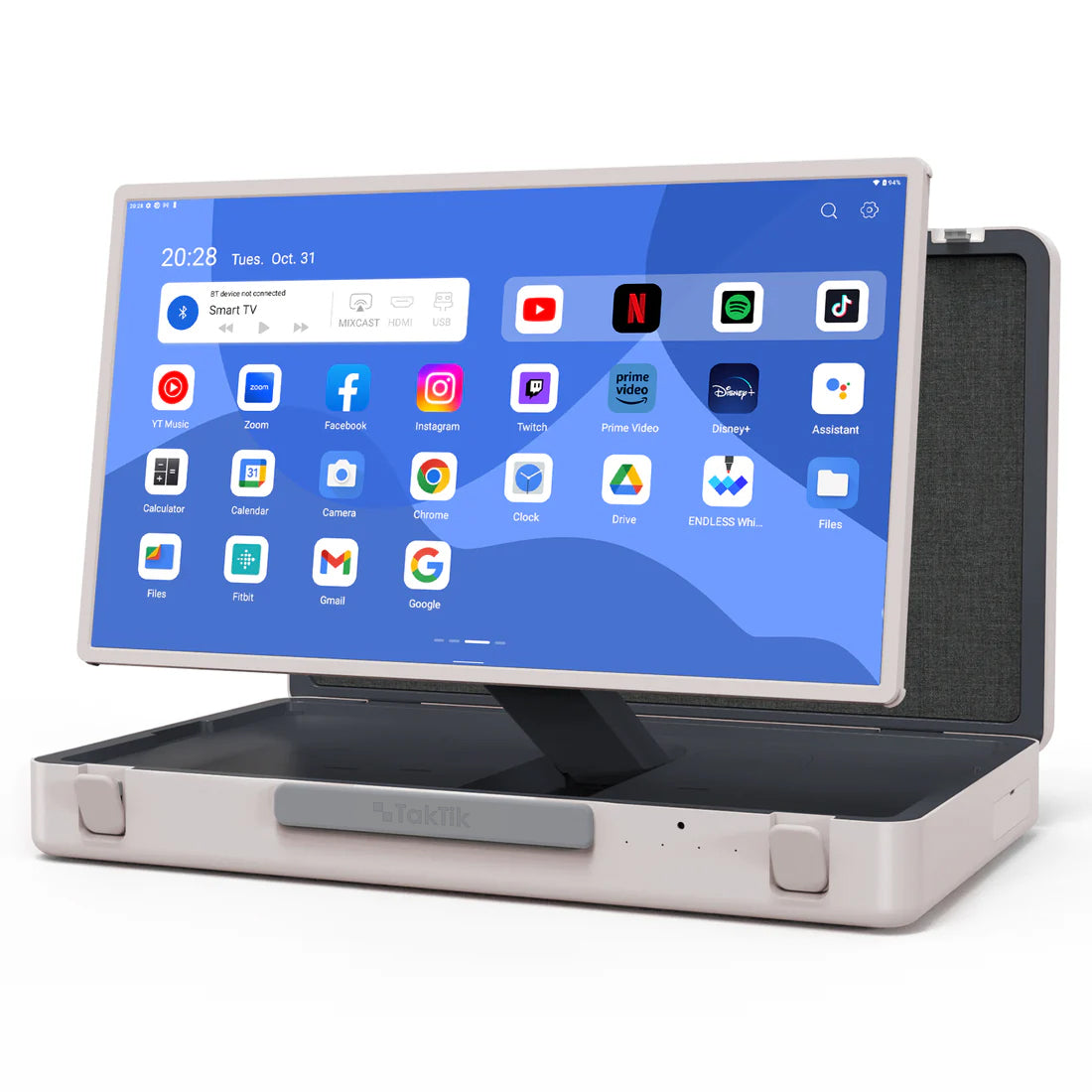 Taktik Briefcase Smart Screen 27" 6800mAhTabletsIntroducing the Taktik Briefcase Smart Screen - the perfect combination of functionality and style. With a sleek design inspired by luggage, this portable 27-inch screen features a long-lasting 6800 mAh batt